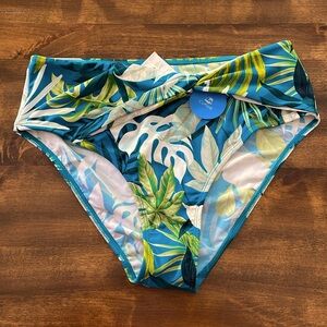 Cupshe High‎ Cut Tropical Palm Leaf Bikini Bottoms Swimsuit Bathing Suit - Large